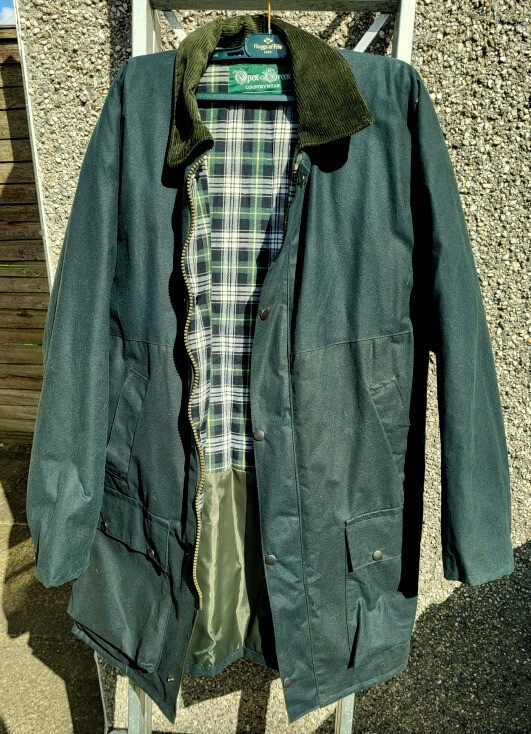 open green wax jacket